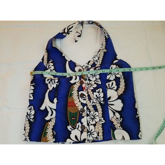Vintage Hilo Hattie Halter Top Women Small Blue White Cotton Tropical Surfboard - Picture 8 of 8